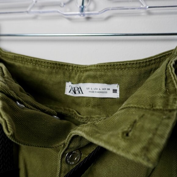 Zara Olive Green Paperbag Waist Utility Shorts - Picture 5 of 5